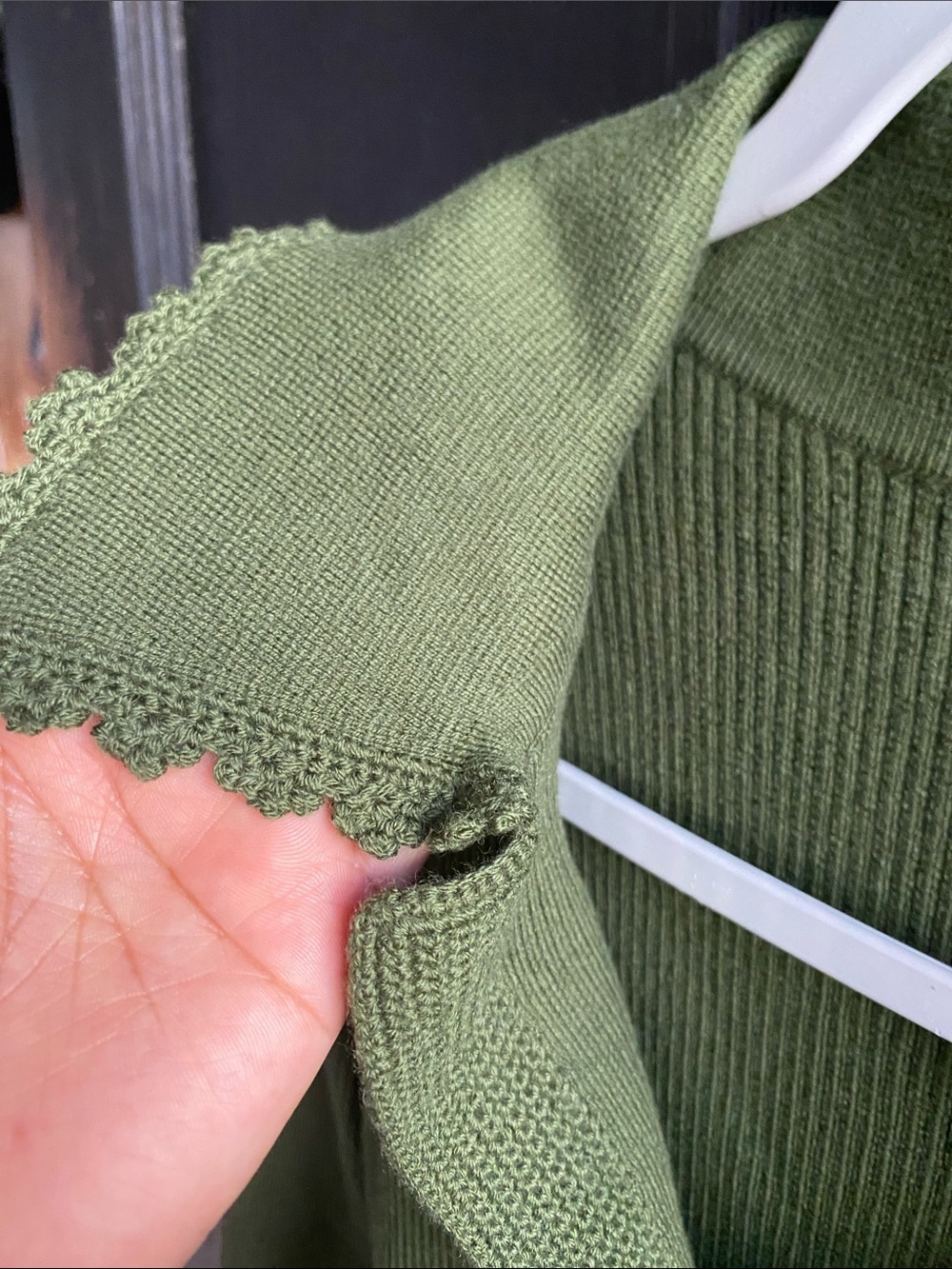 Sezane Olive Green Ribbed V-Neck Sweater with Notched Collar - Picture 6 of 10